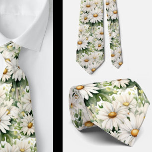 Gravata White Daisies Daisy Watercolor Floral