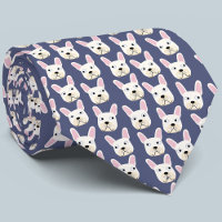 White e Cream White Buldogue Blue Neck Tie