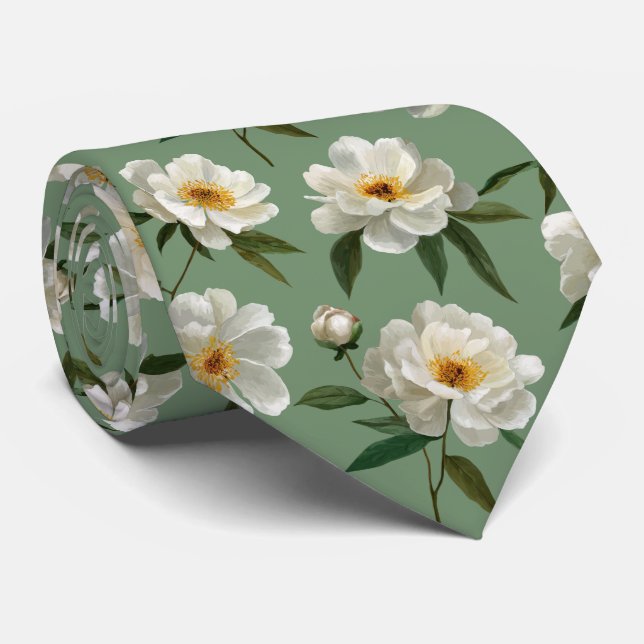 Gravata White Peony Floral Pattern (Rolled)