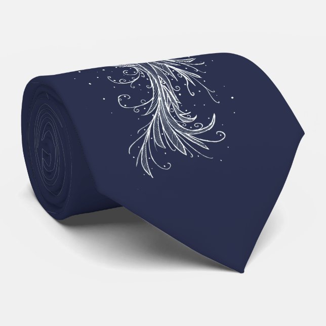 Gravata White Phoenix Lineart Blue Tie (Rolled)