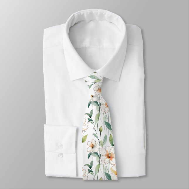 Gravata White Spring Flowers Floral Pattern (Amarrado)