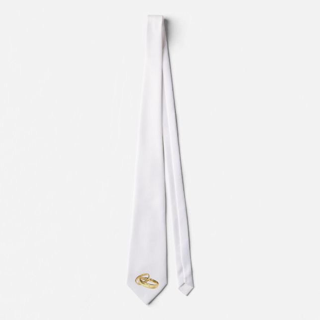 Gravata White Tie com Design de Anéis de Casamento (Frente)