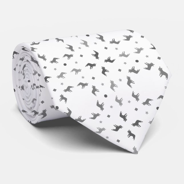 Gravata White Tie, preto e branco, Buldogue francês (Rolled)