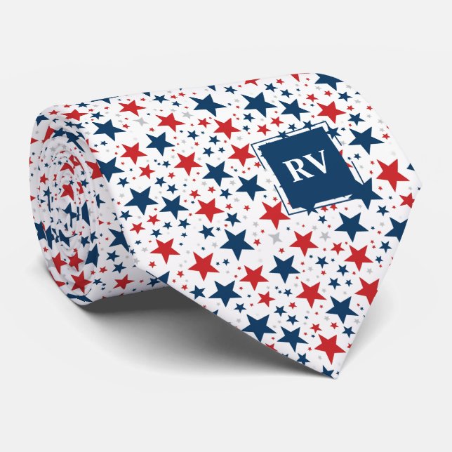 Gravata White Vermelho e Estrelas Azuis (Rolled)