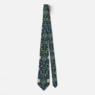 Gravata William Morris Blackthorn Floral Azul Branco Verde