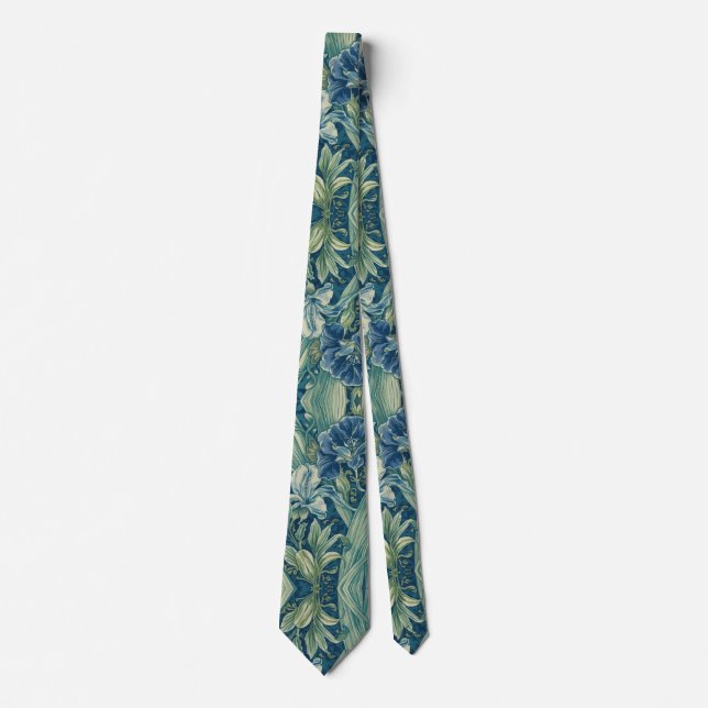 Gravata William Morris Blue Iris vintage floral pattern (Frente)