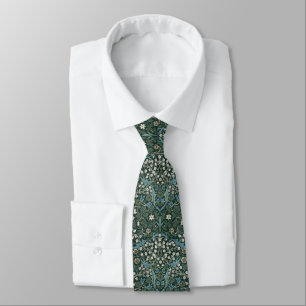 Gravata William Morris Blue White e Green Floral