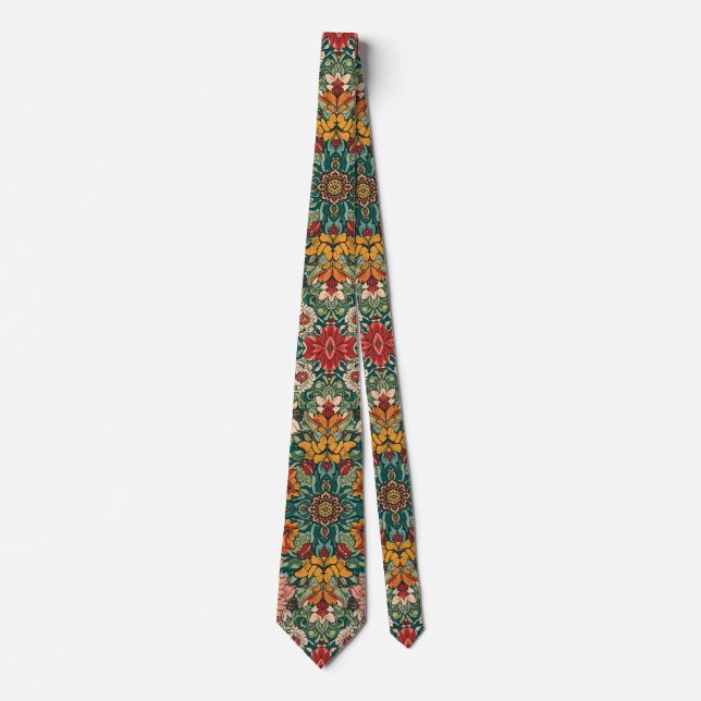 Gravata  William Morris Chrysanthemums Floral Art Nouveau  (Frente)