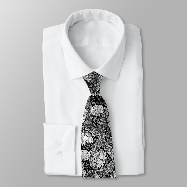 Gravata William Morris floral, preto, branco & (Amarrado)
