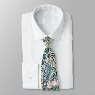 Gravata William Morris Green Teal Cream Padrão Floral