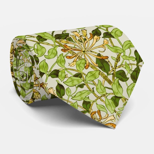Gravata William Morris Honeysuckle Flores Verdes (Rolled)