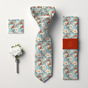 Gravata William Morris Inspirou Blue Cherry Blossom Floral