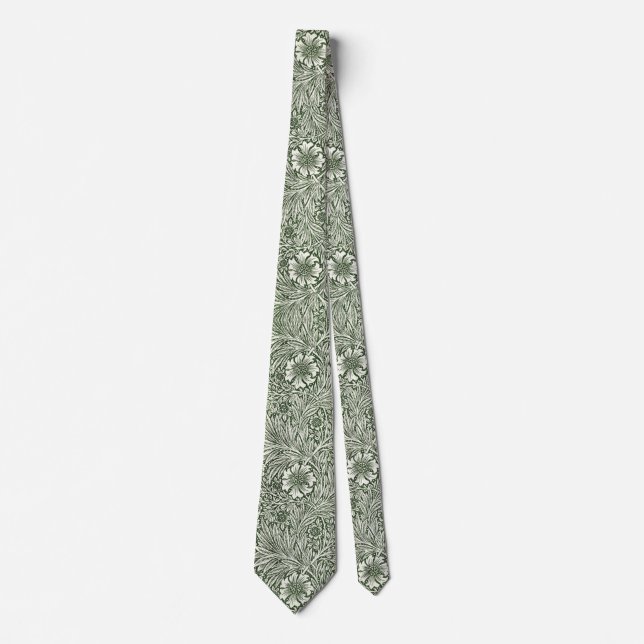 Gravata William Morris Marigold Floral Verde Antigo (Frente)