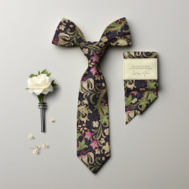 Gravata William Morris Ouro Lily Purple Green Vintage