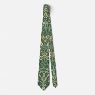 Gravata William Morris Verde Floral Vintage Margaridas Bra