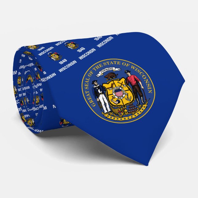 Gravata Wisconsinite Flag & Seal, Flag do Wisconsin (Rolled)