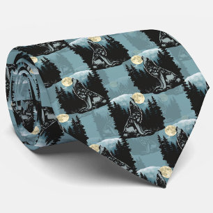 Gravata Wolf Howling Na Moon Pattern Design