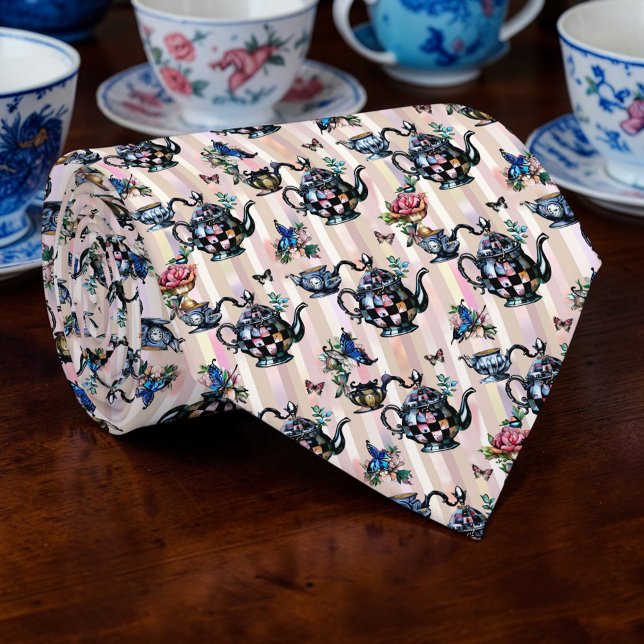Gravata Wonderland Teapot Pattern Necktie Tie (Criador carregado)