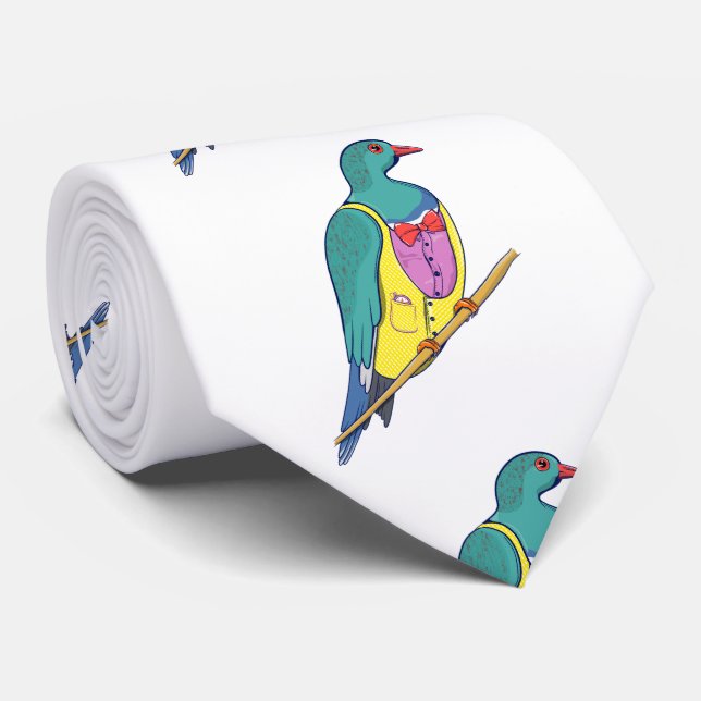 Gravata Wood Pigeon Kereru Vestindo um terno (Rolled)