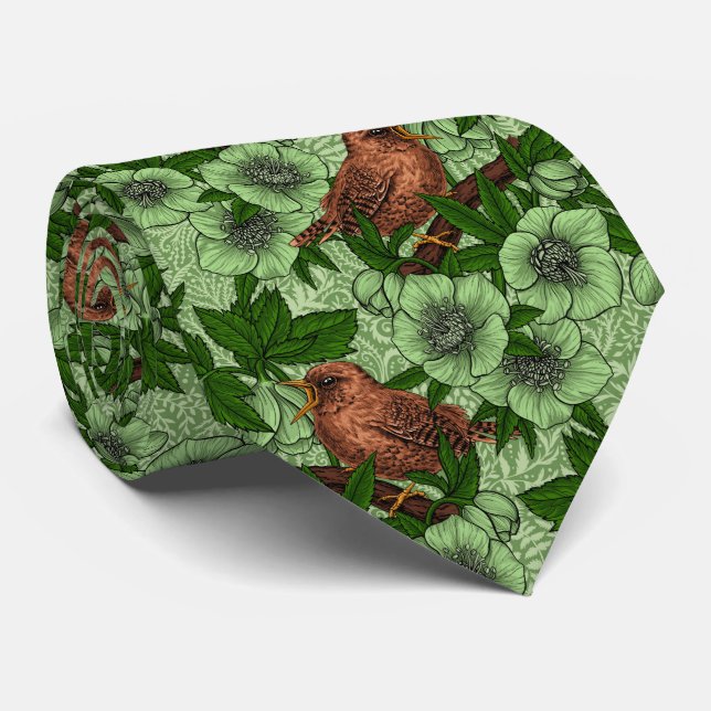 Gravata Wren e hellebord, verde-claro (Rolled)