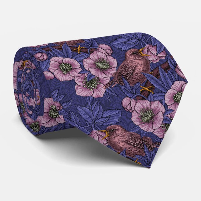 Gravata Wren e hellebore, violeta e rosa (Rolled)