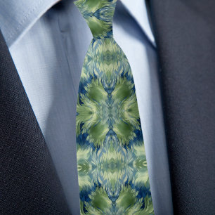 Gravata X Verde Difuso em Padrão Abstrato de Denim