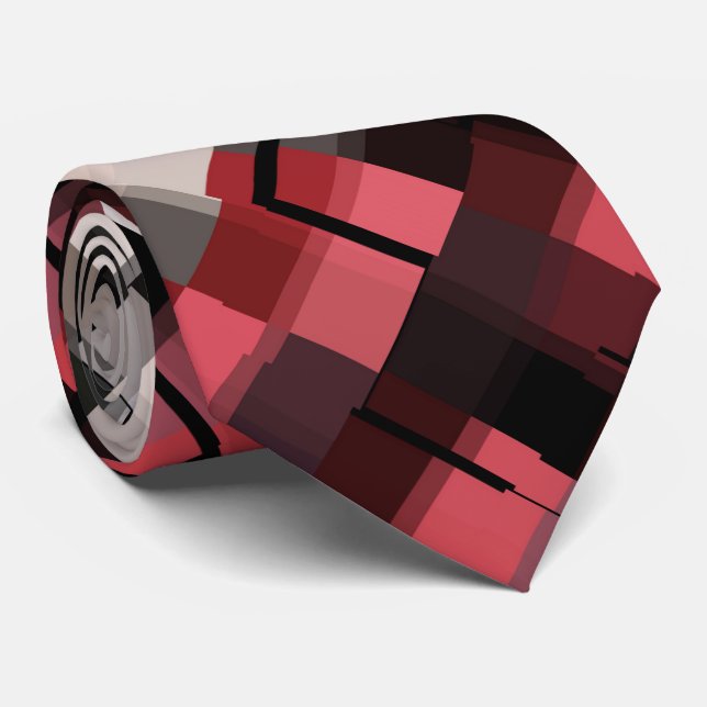 Gravata Xadrez Abstrato Preta Maroon (Rolled)