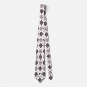 Gravata Xadrez Argyle Vermelho Cinza Prata Monograma Perso