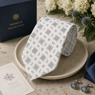 Gravata Xadrez Azul Arejado Francês de Marfim