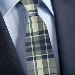 Gravata Xadrez Azul Jeans Verde Sage Branco