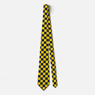 Gravata Xadrez Azul Marinho e Amarelo Dourado