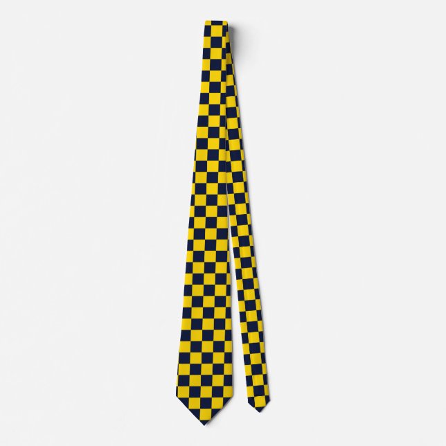 Gravata Xadrez Azul Marinho e Amarelo Dourado (Frente)