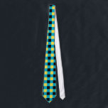 Gravata xadrez azul, preta e amarela<br><div class="desc">Gravata com padrão xadrez azul,  preto e amarelo nas cores da bandeira das Bahamas</div>