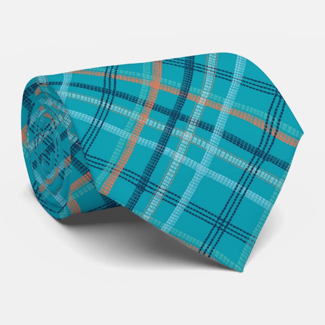 Gravata Xadrez Azul Turquesa Única (Rolled)