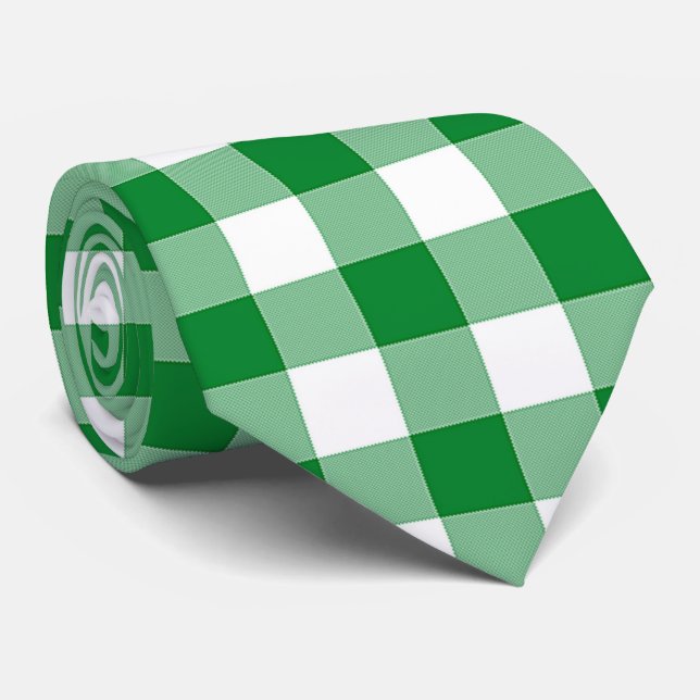 Gravata Xadrez Búfalo Verde Branco Moderno (Rolled)