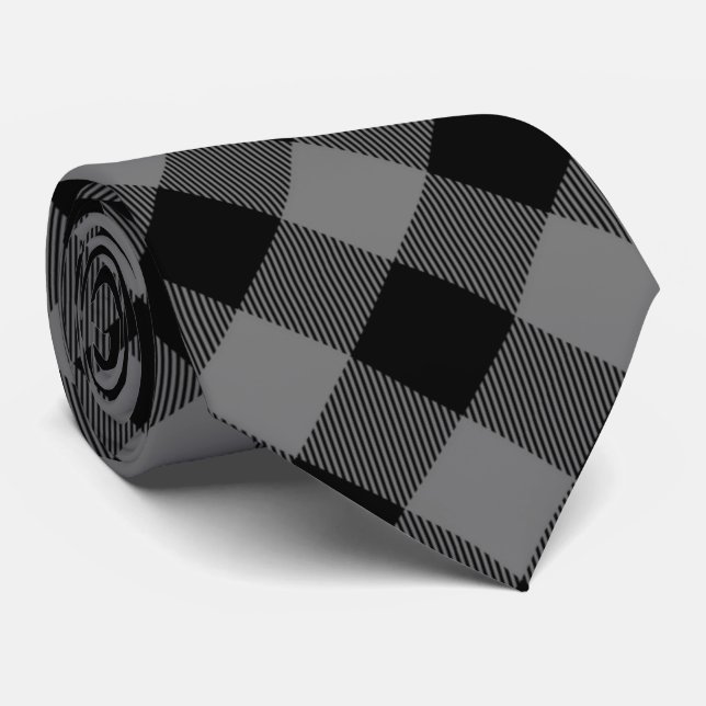 Gravata Xadrez Buffalo Lumberjack Cinza Preto (Rolled)