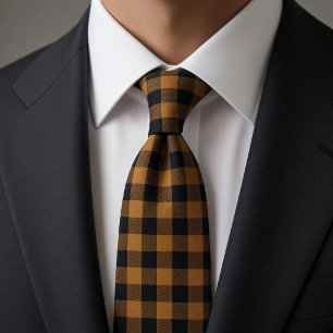 Gravata Xadrez Buffalo Preto e Dourado