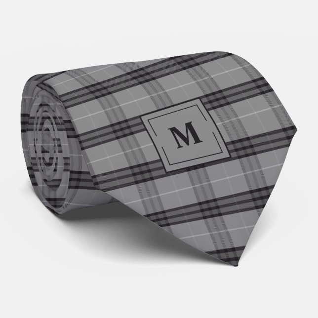 Gravata Xadrez Cinza Carvão Monogramado (Rolled)