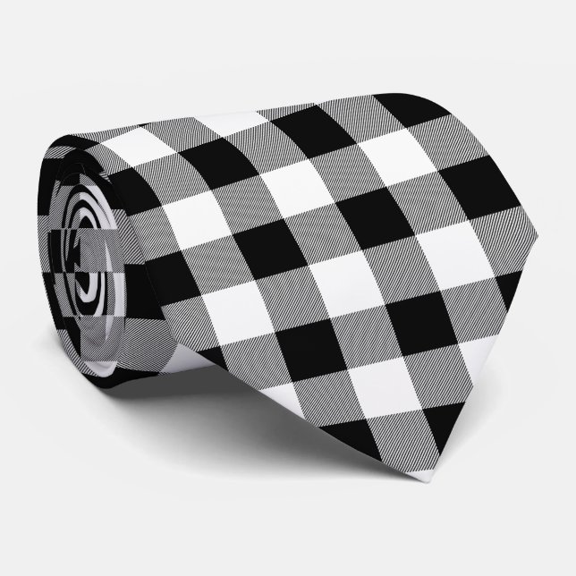 Gravata Xadrez de Búfalo Preto e Branco (Rolled)