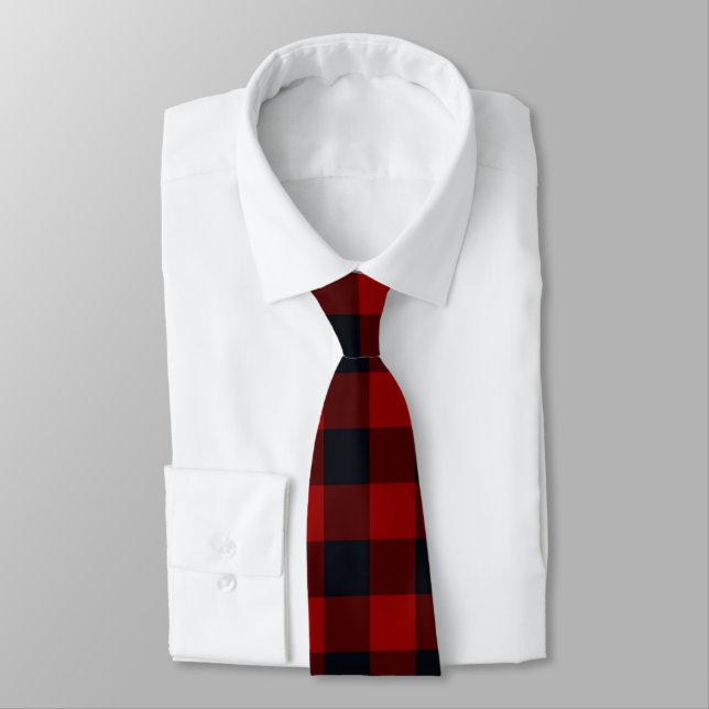 Gravata Xadrez de Búfalo Vermelho e Preto (Amarrado)