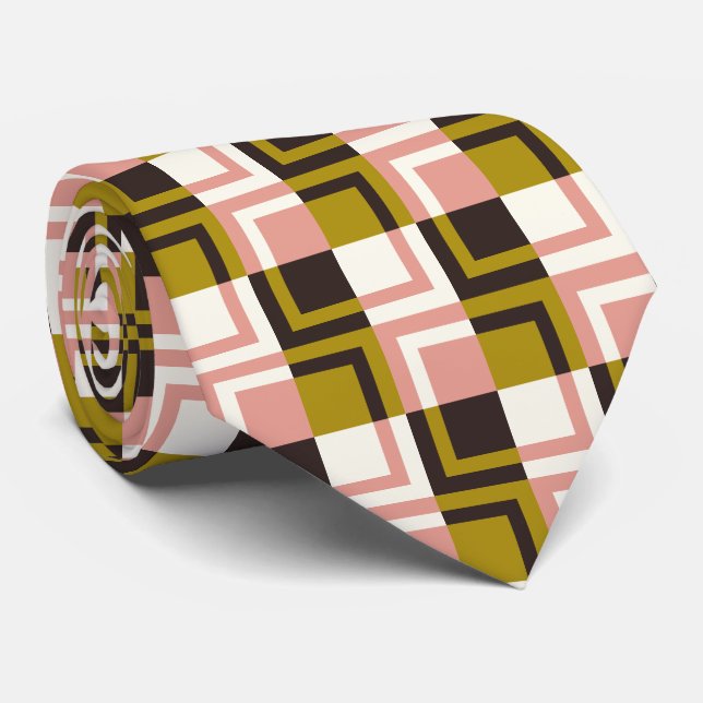 Gravata Xadrez de Ivory de Chocolate Rosa Dourada (Rolled)