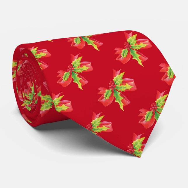 Gravata xadrez de Natal com arte santa e fita (Rolled)