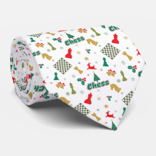 Gravata Xadrez de Natal - Peças, Árvore, Azevinho, Rena