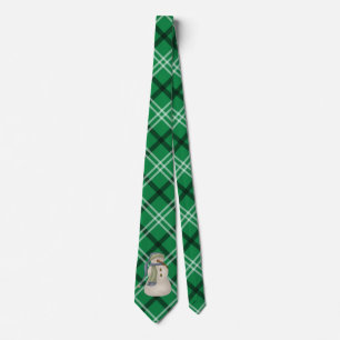 Gravata Xadrez de Natal Verde e Branco Snowman