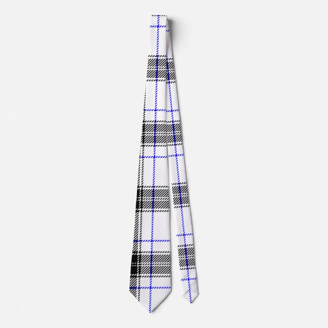Gravata Xadrez de Tartan Preto e Branco com Acentos Azuis (Frente)