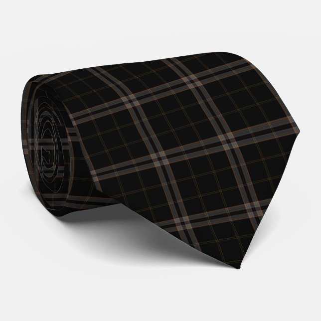 Gravata Xadrez de Tartan Preto Vermelho Suave (Rolled)