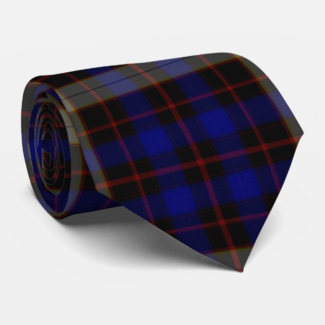 Gravata Xadrez de Tartan Vermelho Negro Azul Cobalto Flann (Rolled)