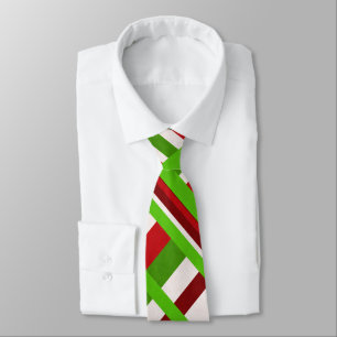 Gravata Xadrez em Padrão Moderno Vermelho, Branco e Verde