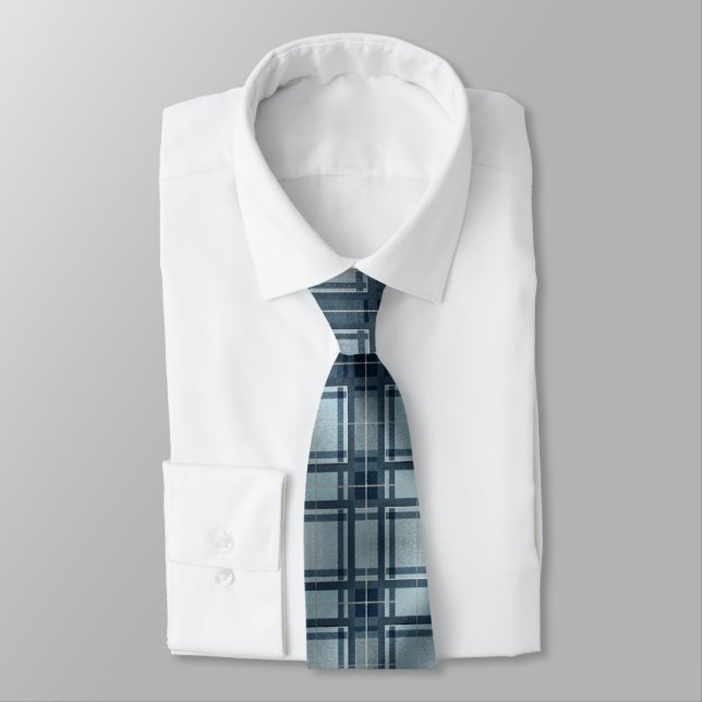 Gravata Xadrez Escocês Azul Cinza (Amarrado)