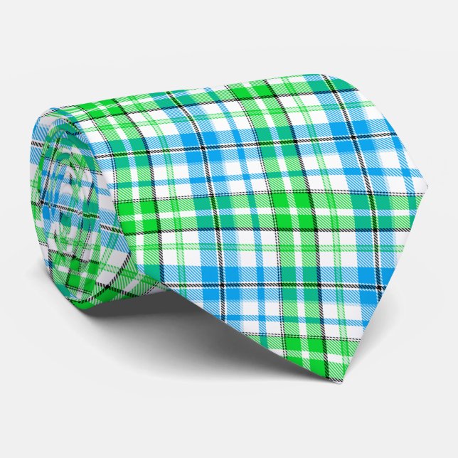 Gravata Xadrez Escocês Azul e Verde Branco  (Rolled)
